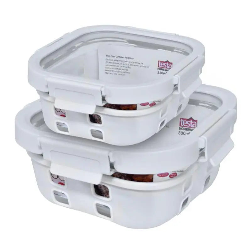 Testa  Testa Set of 2 Glass Leak Proof, Square Food Containers, 520 & 800ml with silicone protection